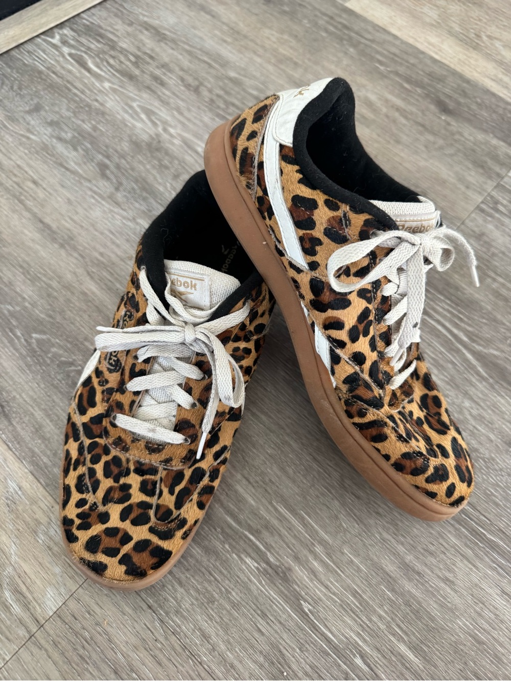 Reebok Women's Club C Grounds UK Shoes, featuring a bold cheetah-print pony hair